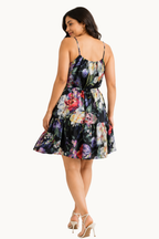 Midnight Garden Tie-Waist Mini Dress
