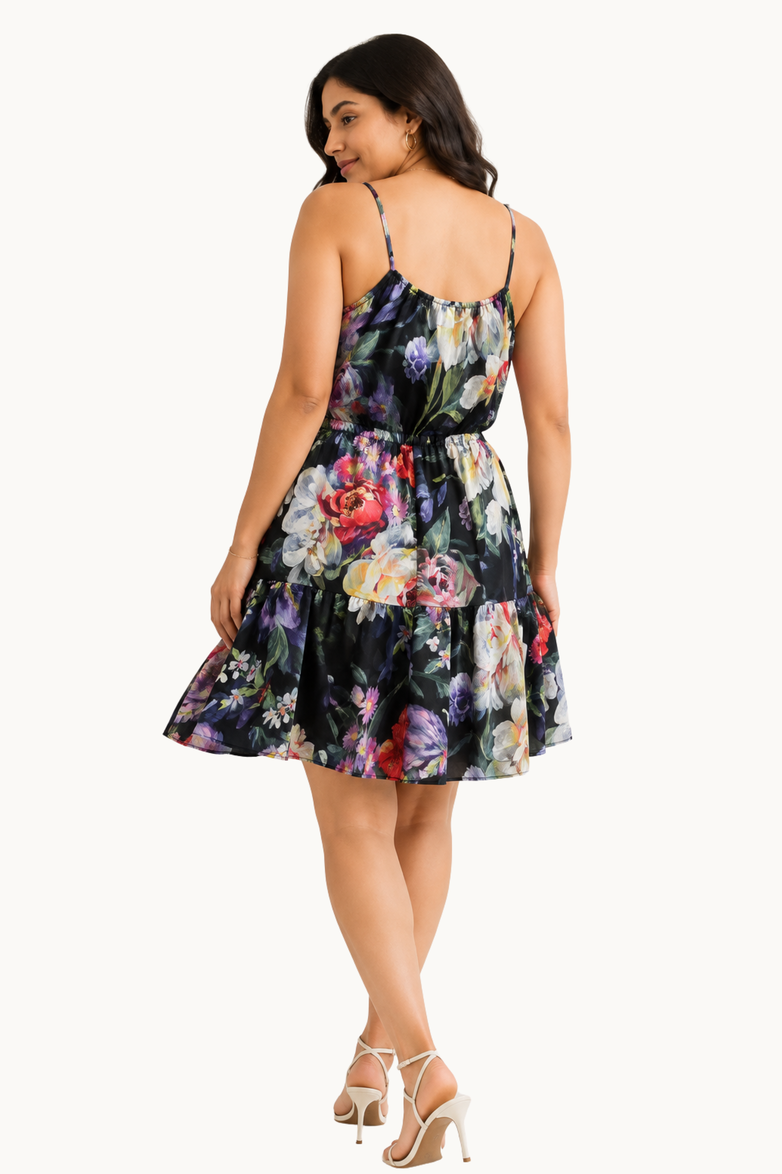Midnight Garden Tie-Waist Mini Dress