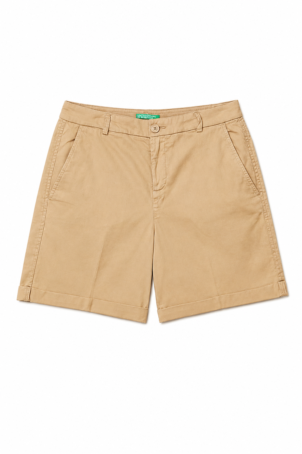 Classic Beige Cotton Chino Shorts with Folded Hem