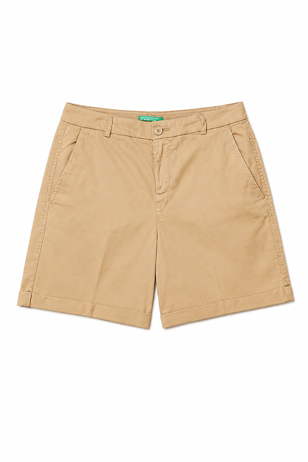Classic Beige Cotton Chino Shorts with Folded Hem
