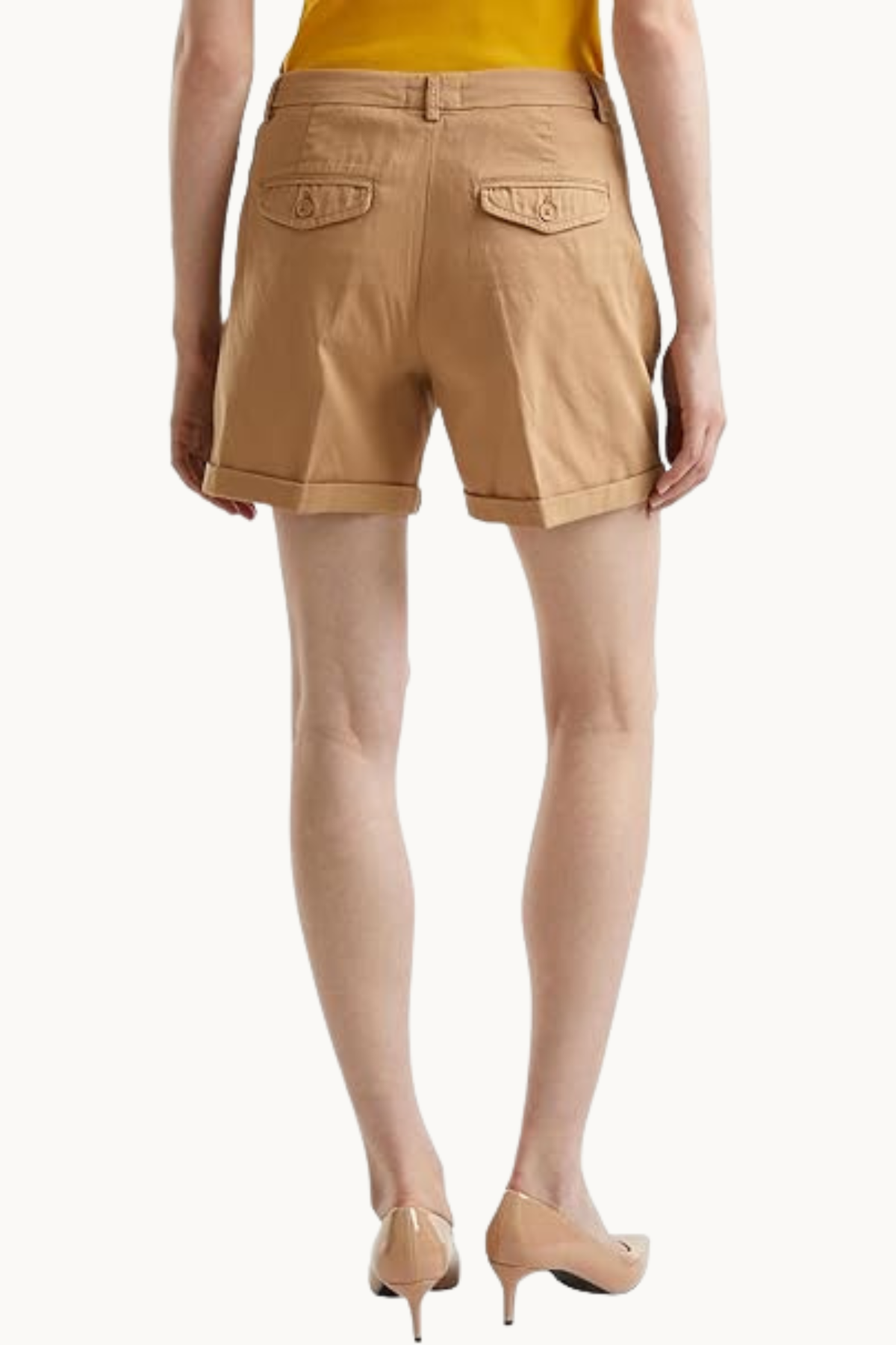 Classic Beige Cotton Chino Shorts with Folded Hem