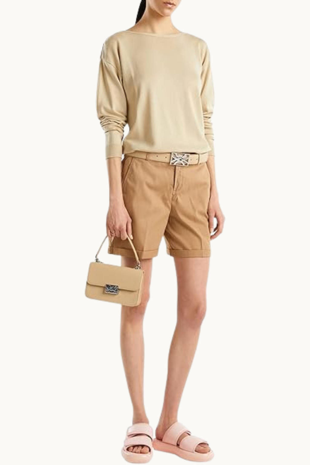 Classic Beige Cotton Chino Shorts with Folded Hem