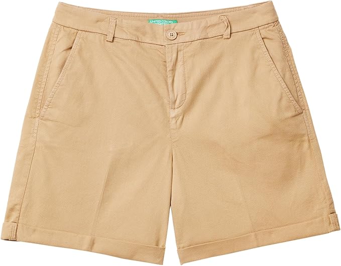 Classic Beige Cotton Chino Shorts with Folded Hem