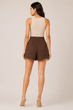 Coffee Brown Wrap-Front Skort