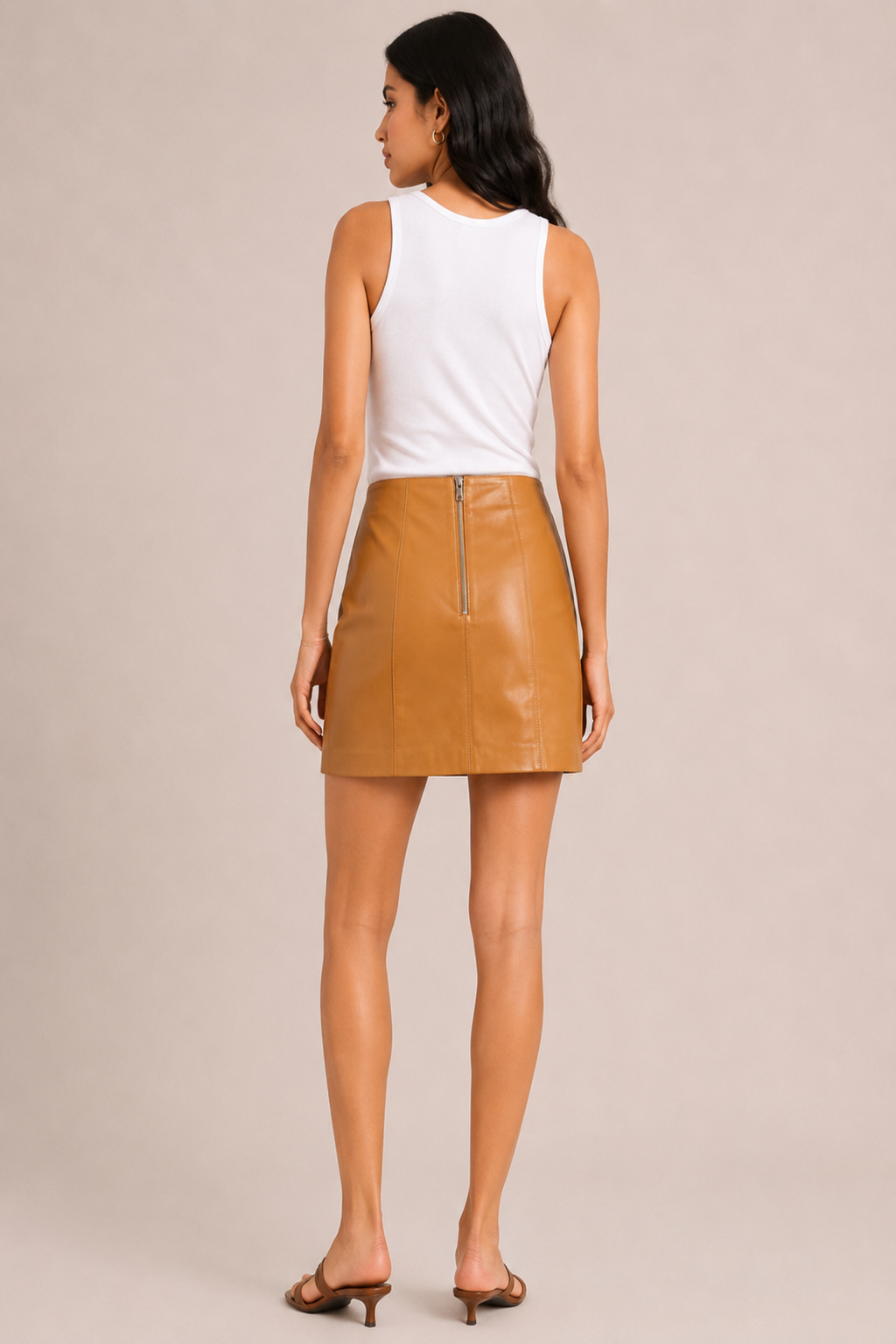Faux Leather Mini Skirt – Tan