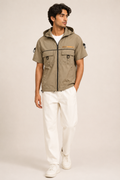 Hooded Zip-Up Cargo Shirt