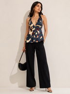 Abstract Print Satin Halter Neck Top