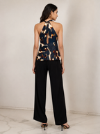 Abstract Print Satin Halter Neck Top