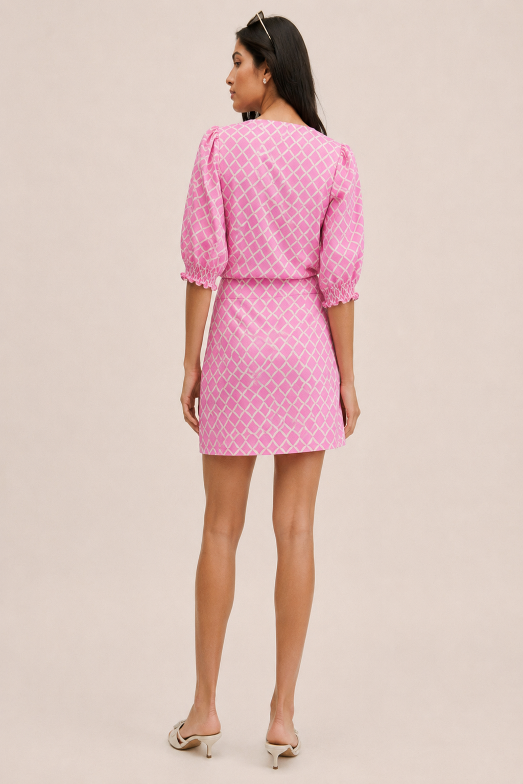 Pink Geometric Print V-Neck Top & Mini Skirt Co-ord Set