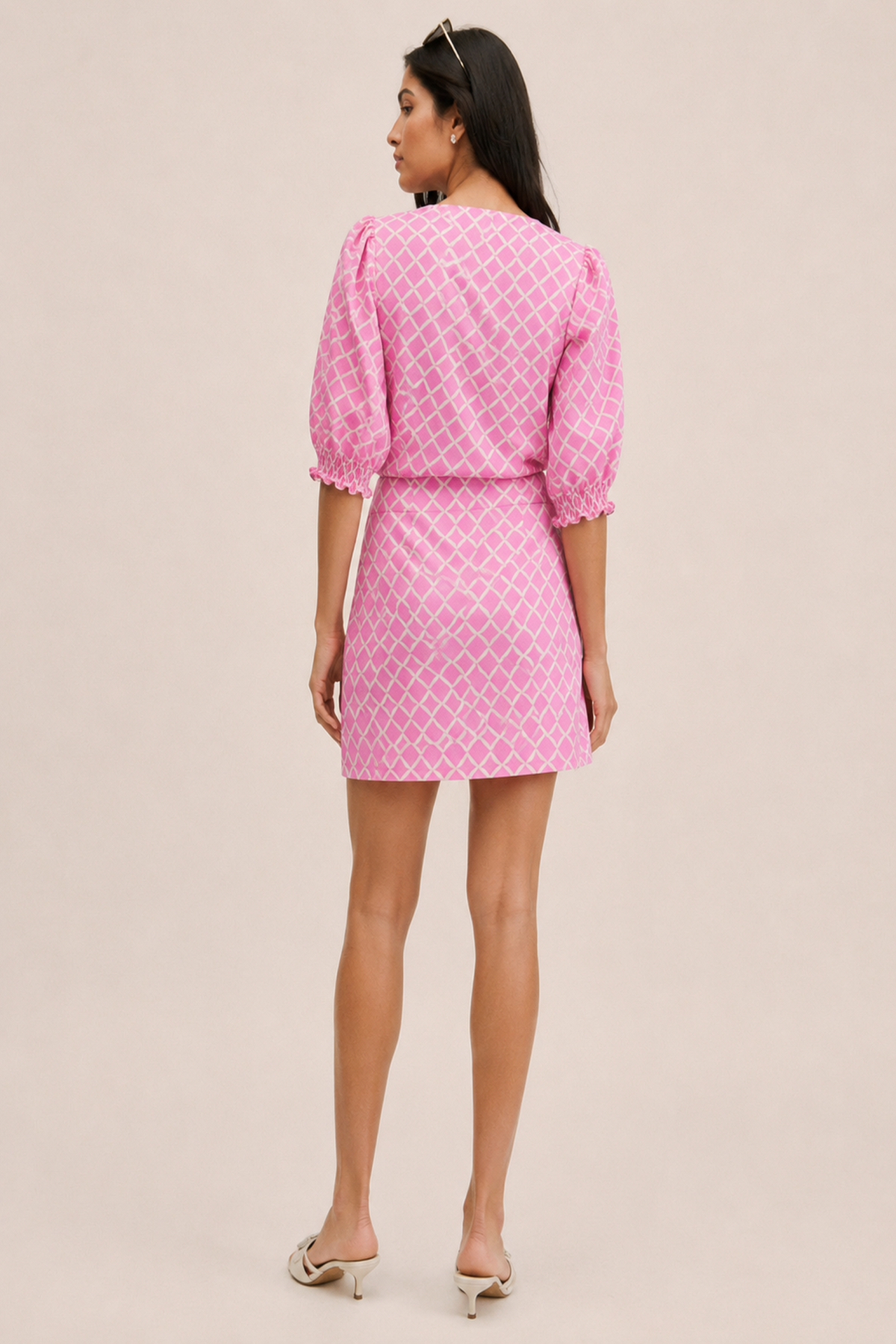 Pink Geometric Print V-Neck Top & Mini Skirt Co-ord Set