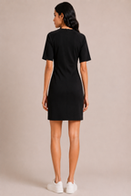 Burgundy & Black Colorblocked Sheath Dress