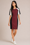 Burgundy & Black Colorblocked Sheath Dress
