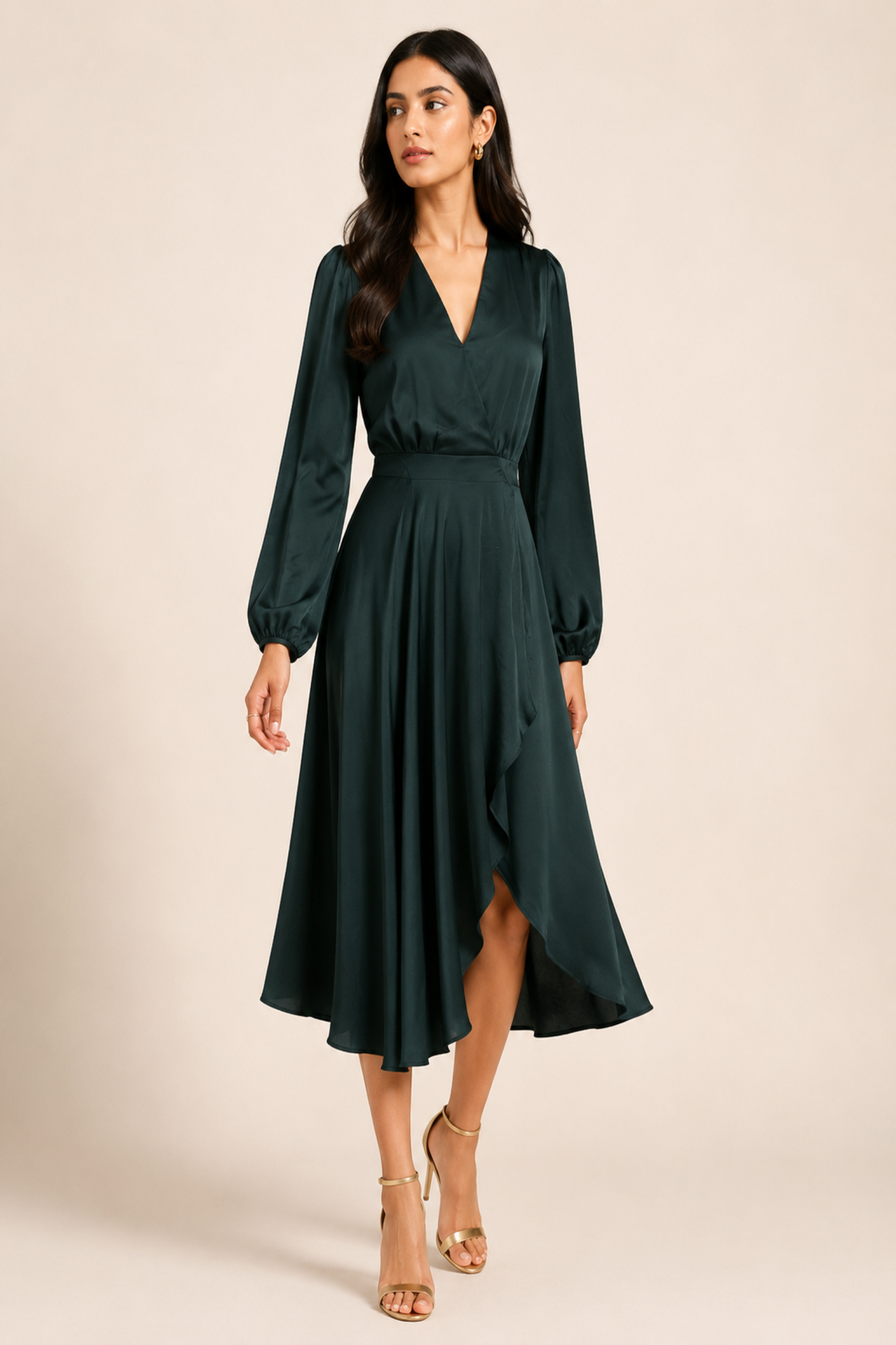 Asymmetrical Satin Midi Dress