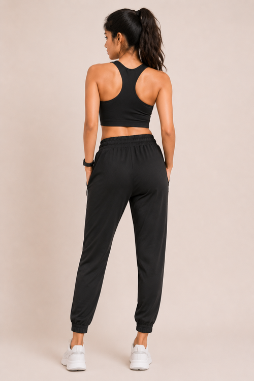 Black High-Waisted Drawstring Joggers