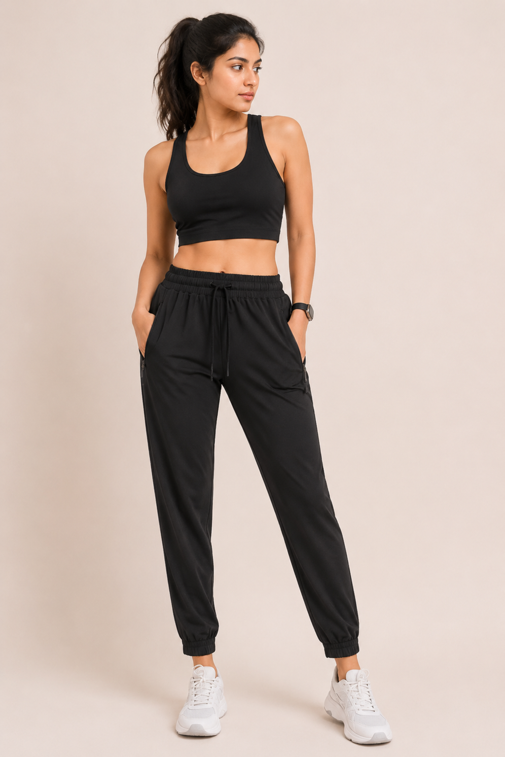 Black High-Waisted Drawstring Joggers