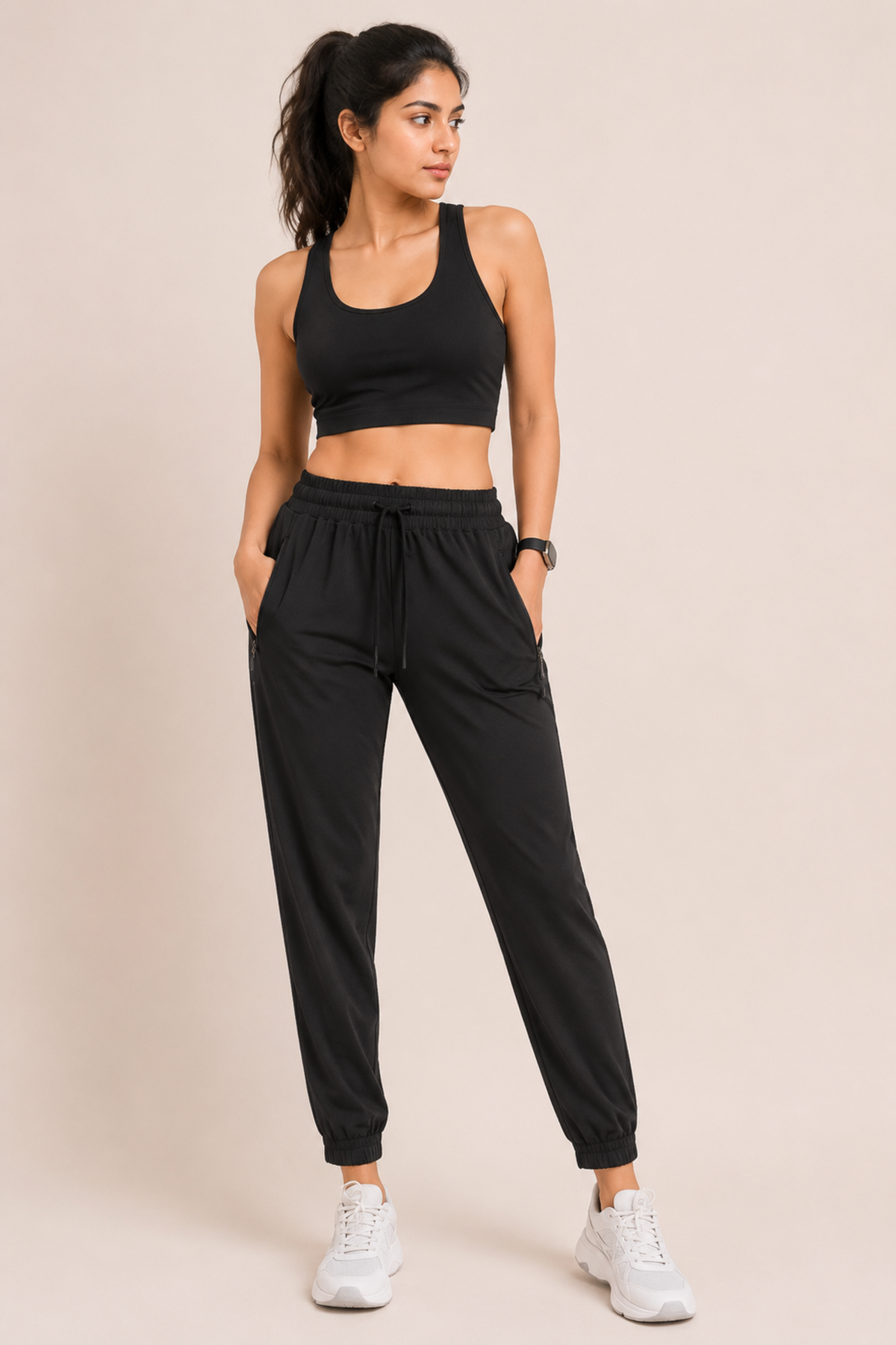 Black High-Waisted Drawstring Joggers