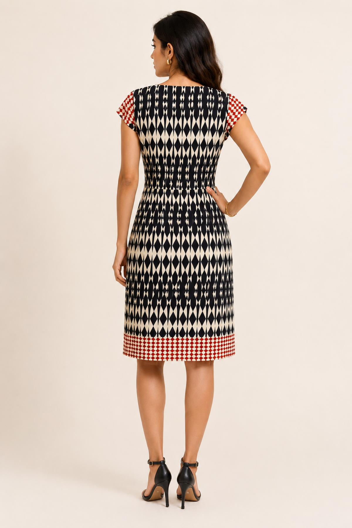 Harlequin Print Tie-Waist Dress