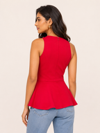 Crimson Floral-Detail Peplum Top