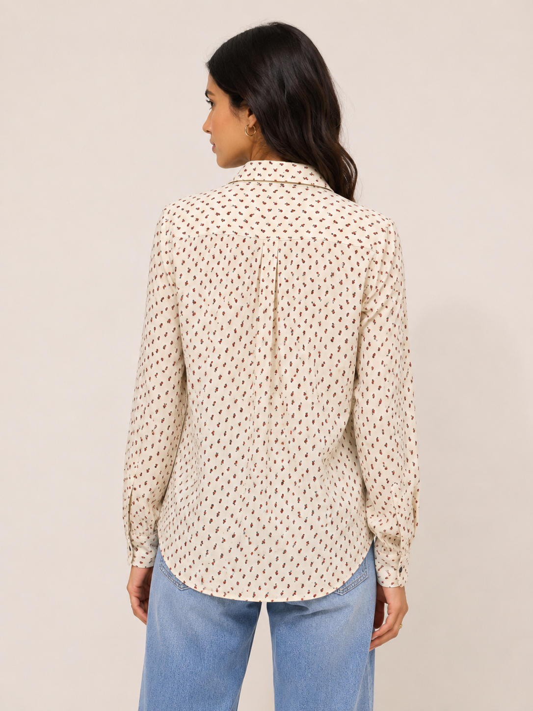 Vintage Cream Micro-Floral Print Utility Shirt