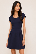 Navy Blue Cap Sleeve A-Line Mini Dress