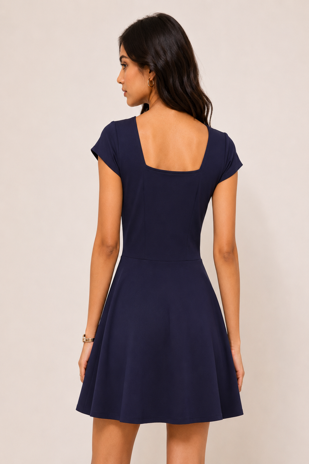 Navy Blue Cap Sleeve A-Line Mini Dress