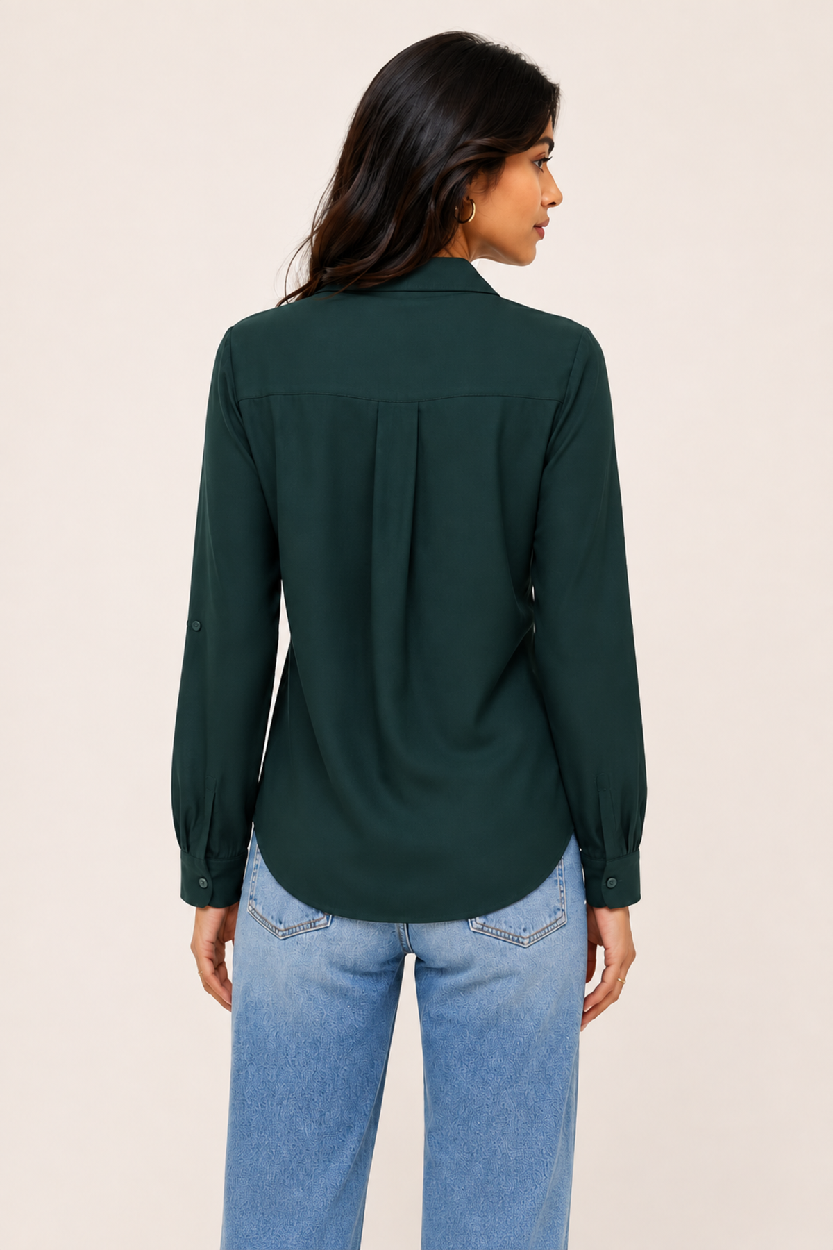 Emerald Collared V-Neck Button-Down Shirt