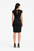 Elegant Black Sheath Dress with Sequin Mesh Yoke