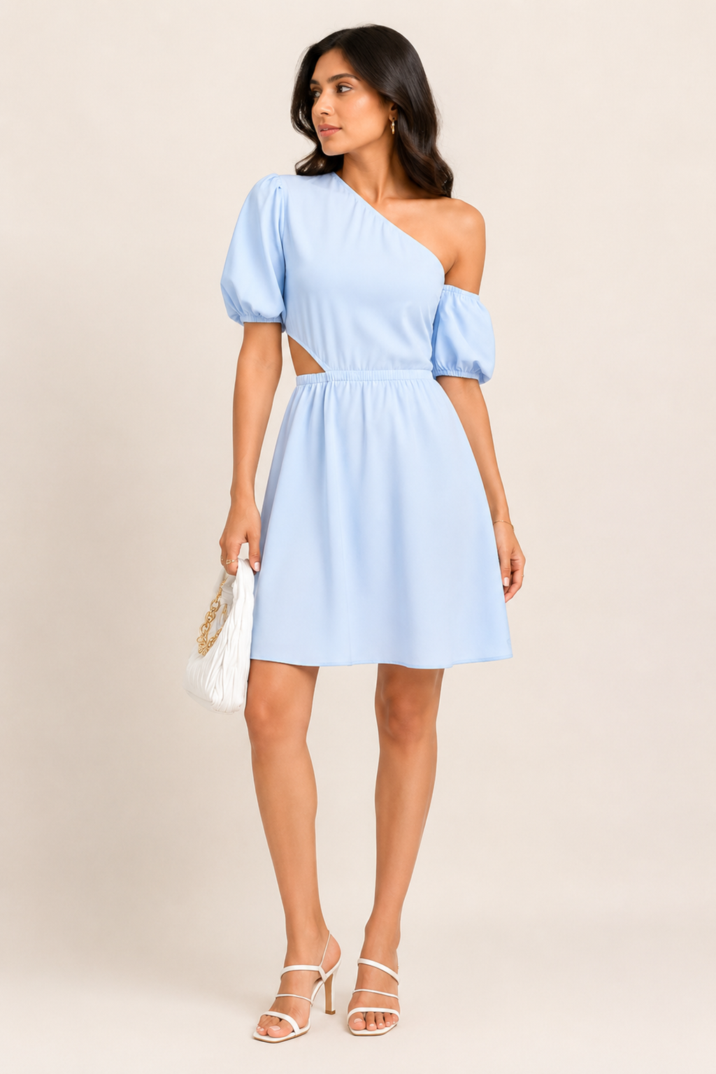 Light Blue One-Shoulder Cutout Mini Dress