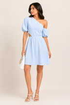 Light Blue One-Shoulder Cutout Mini Dress