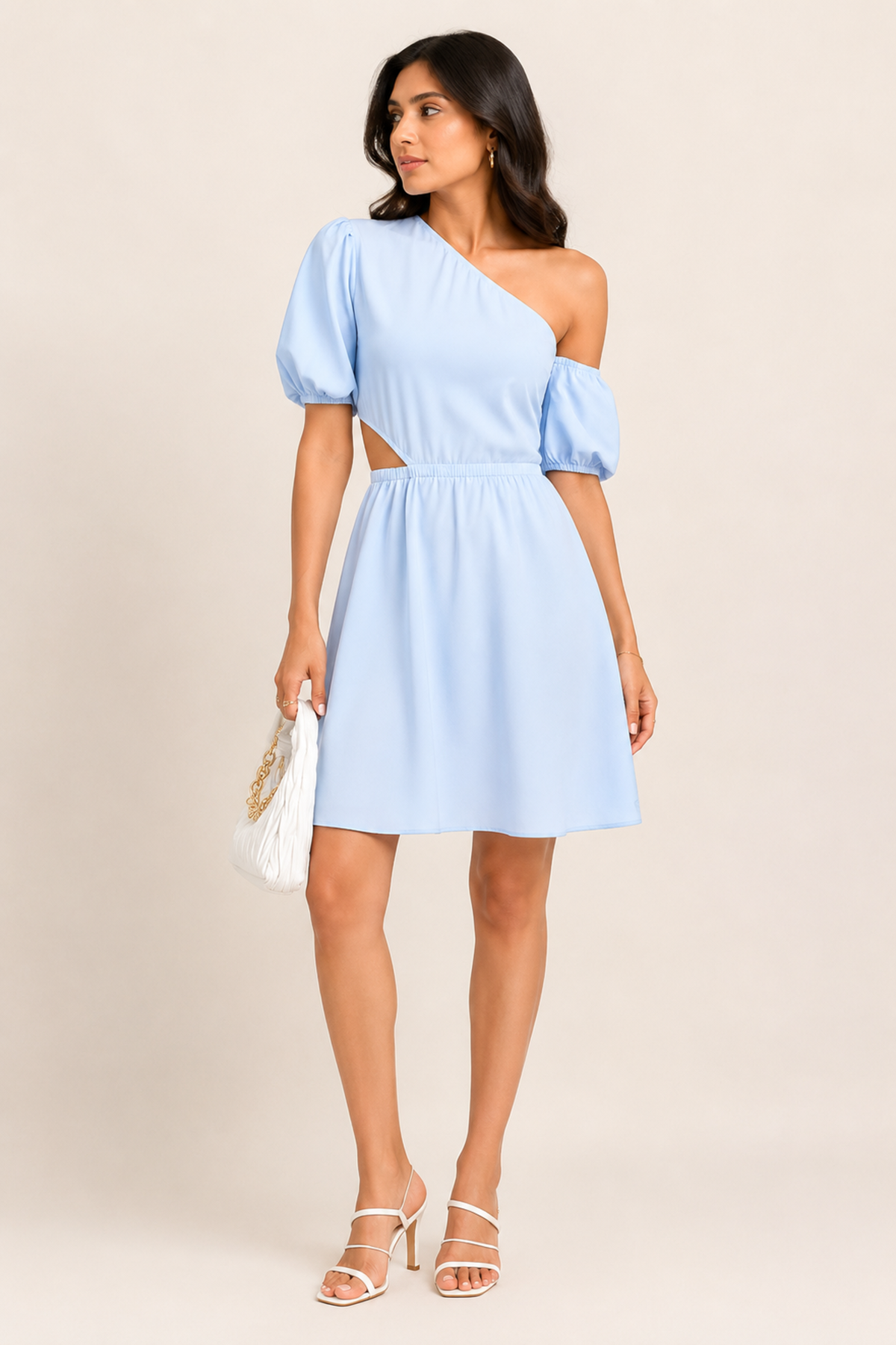 Light Blue One-Shoulder Cutout Mini Dress