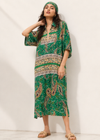 Green Paisley Print Kaftan Dress