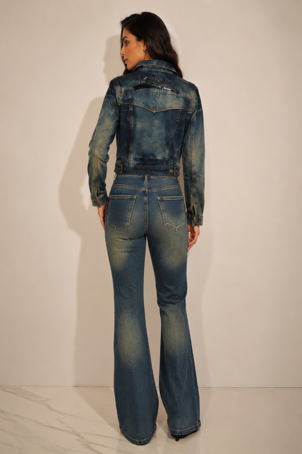 Y2K Style Acid Wash Cropped Jean Jacket