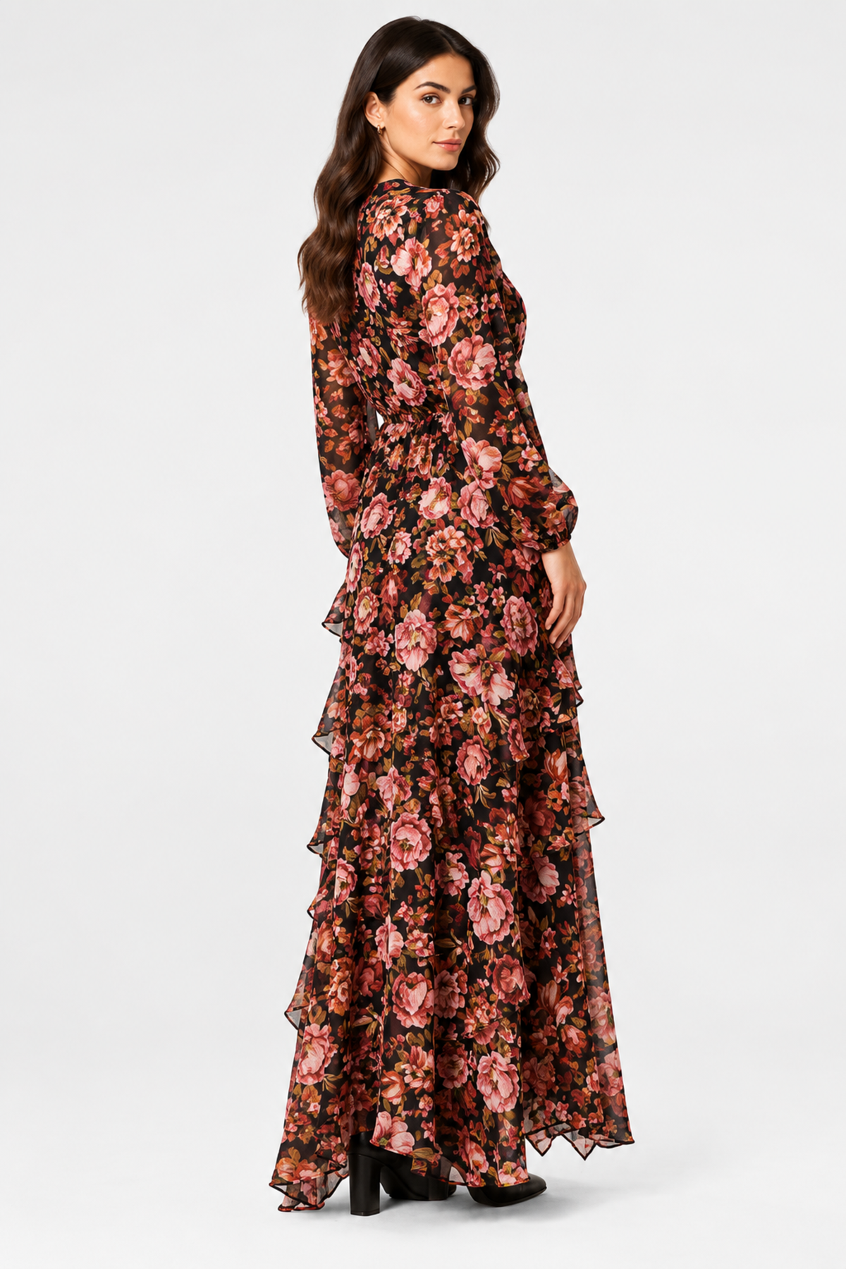 Dark Floral Wrap Maxi Dress