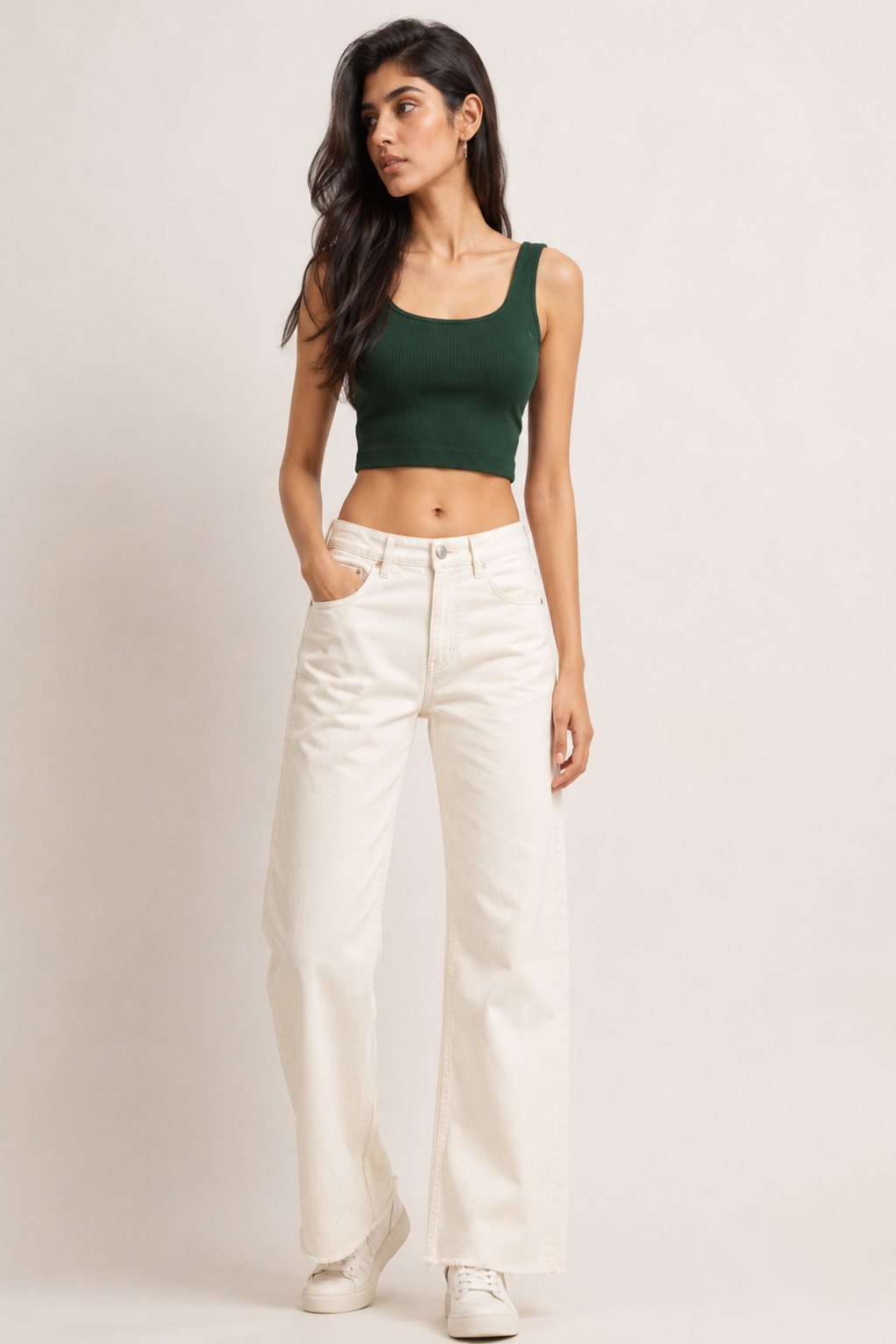 Ribbed Crop Tank – Forest Green