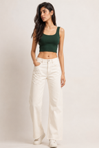 Ribbed Crop Tank – Forest Green