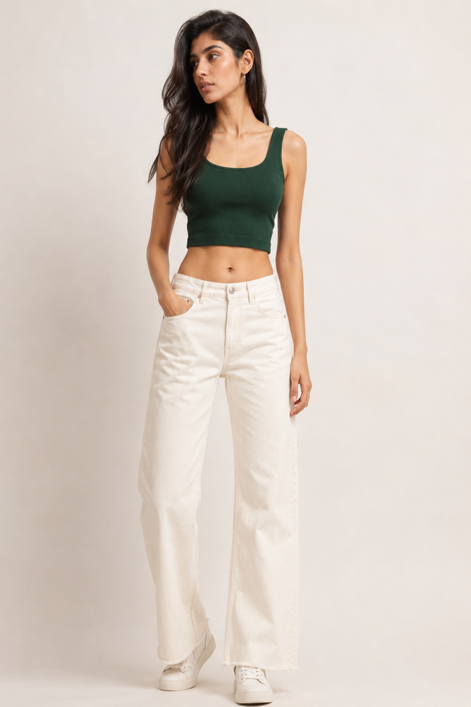 Ribbed Crop Tank – Forest Green