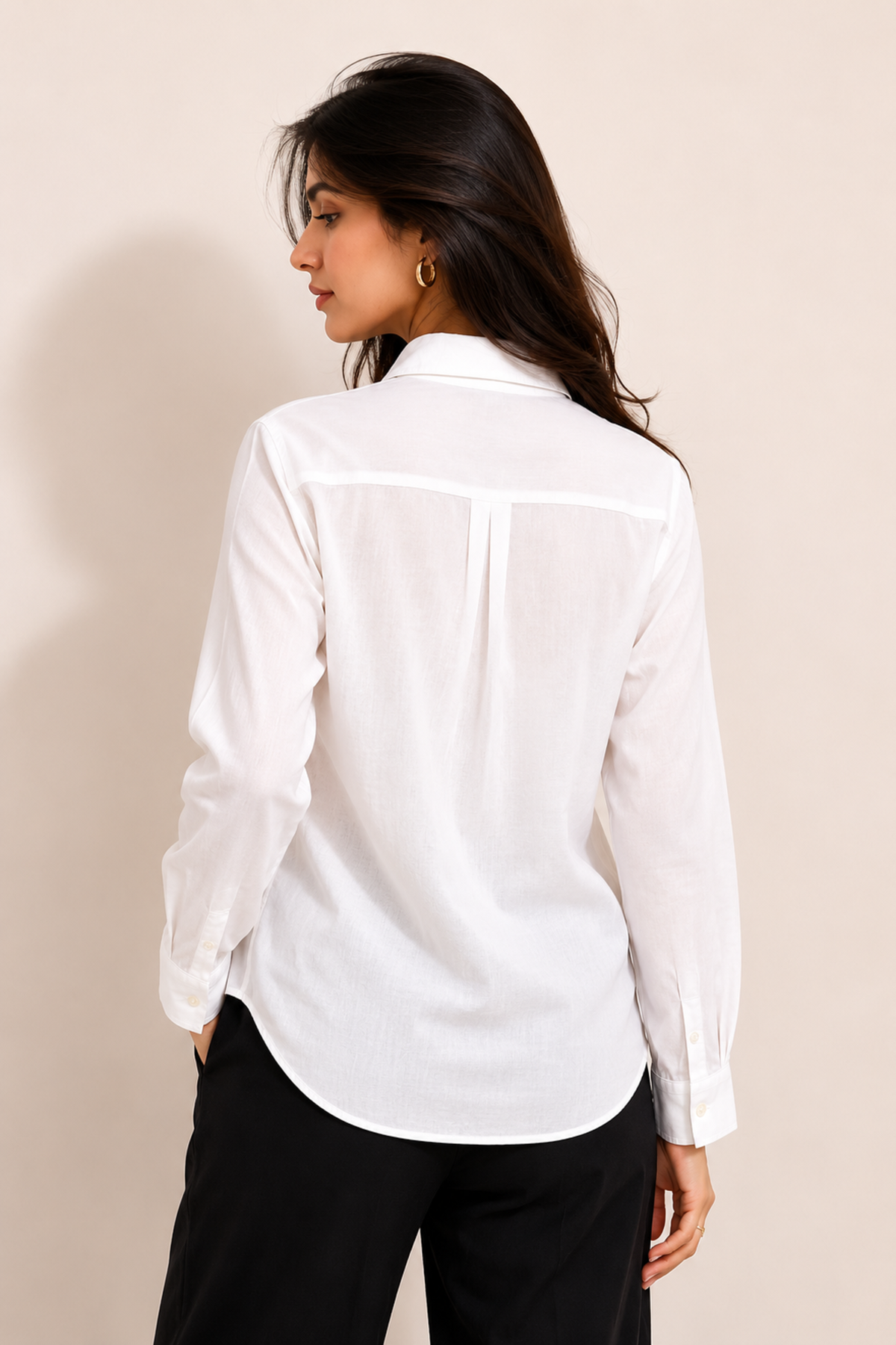 Classic Solid White Long Sleeve Linen-Look Shirt