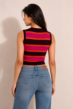Vibrant Multi-Color Striped Knit Crop Top