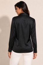 Long-Sleeve Satin Blouse – Black