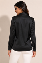 Long-Sleeve Satin Blouse – Black
