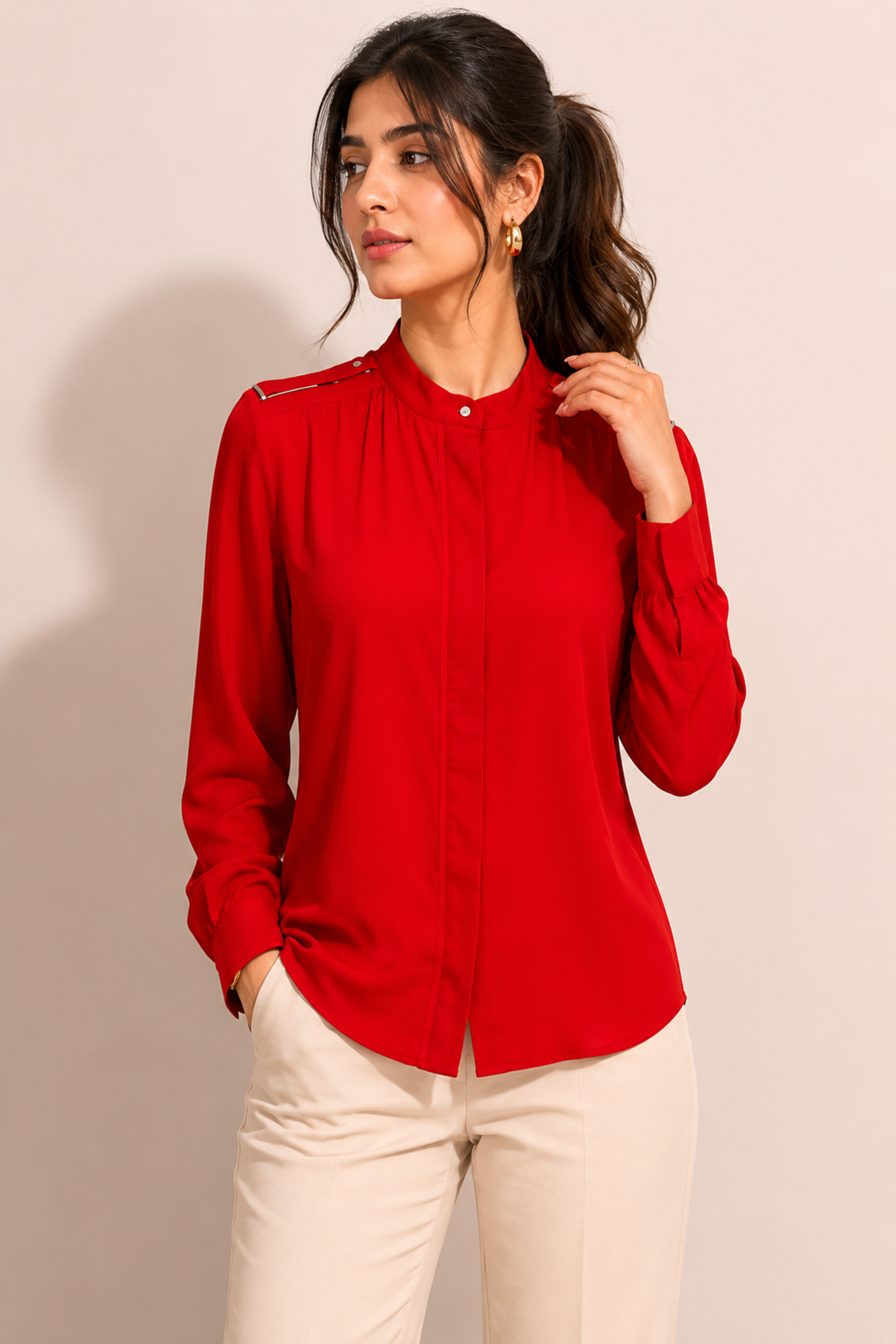 Crimson Mandarin Collar Top