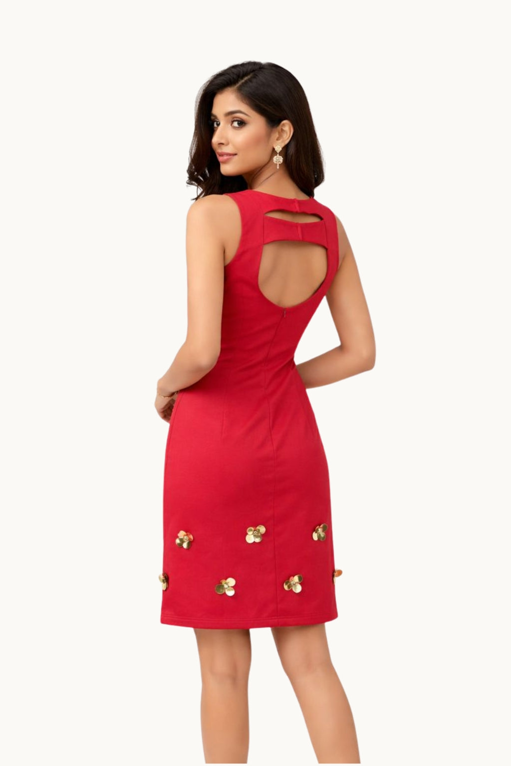 Embellished Red Shift Dress