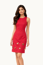 Embellished Red Shift Dress
