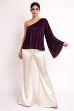 Deep Plum Shimmer One-Shoulder Top