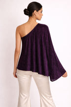 Deep Plum Shimmer One-Shoulder Top