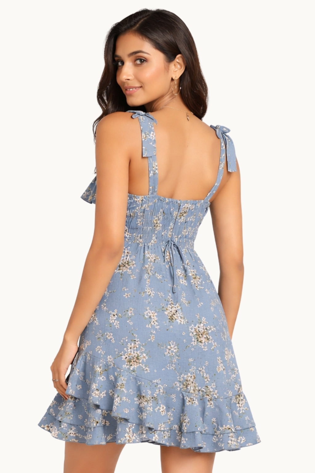 Cornflower Blue Floral Ruffle Mini Dress