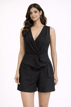 Midnight Drape V-Neck Romper
