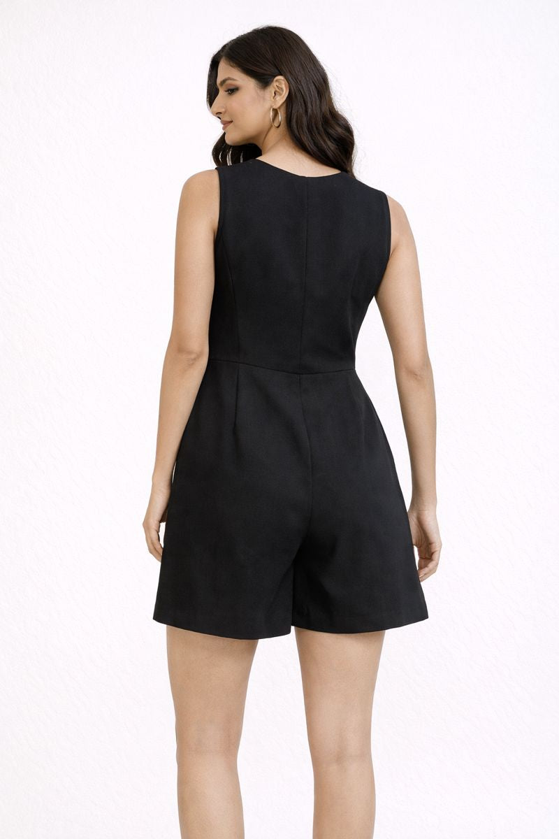 Midnight Drape V-Neck Romper
