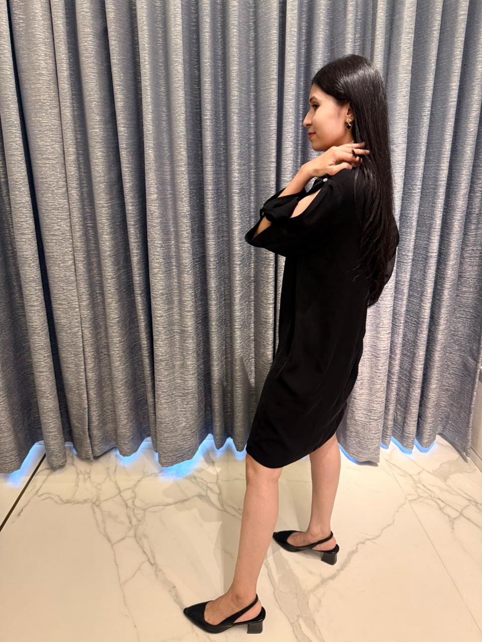 Chic Black Slit Sleeve Dress