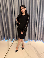 Chic Black Slit Sleeve Dress